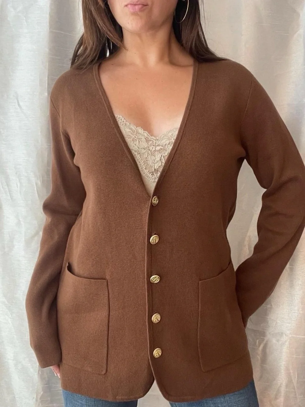 J.Crew Giselle Cardigan Womens XS Brown Buttons Nautical Preppy Quiet Luxury